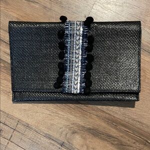 Black Clutch with Pom Pom Detail